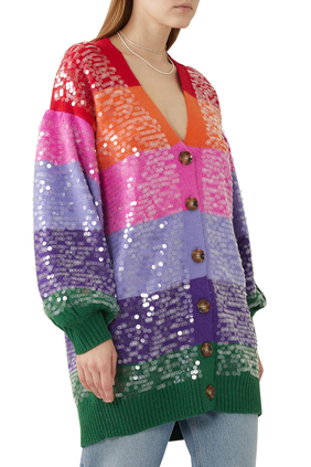 Multicolored Stripe Sequin Cardigan
